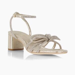 Loeffler Randall Mikel Bow Cappuccino Crystal Embellished Suede Sandals 8
